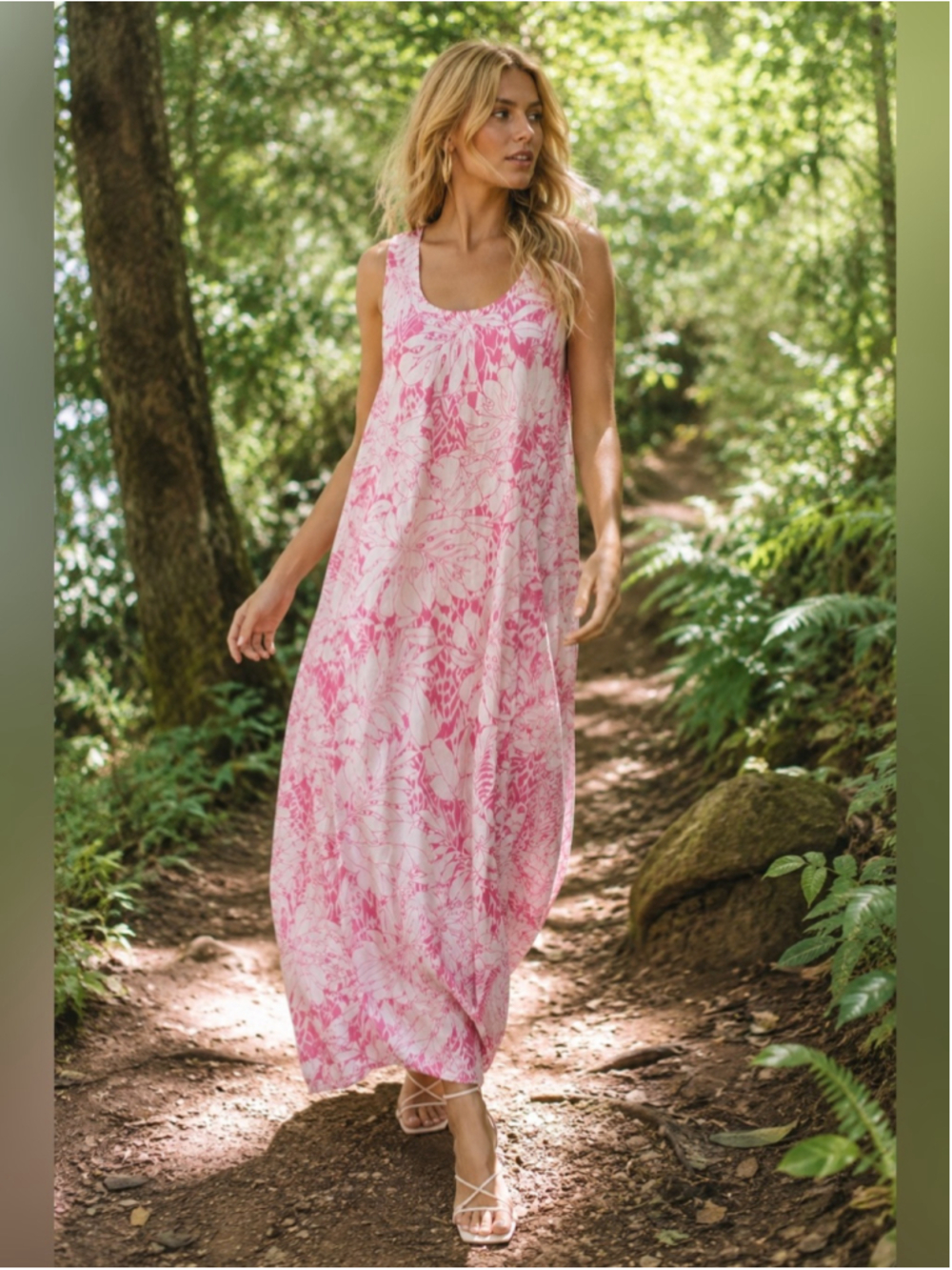 Me and Gee made in Italy linen Sleeveless Pink Floral Dress